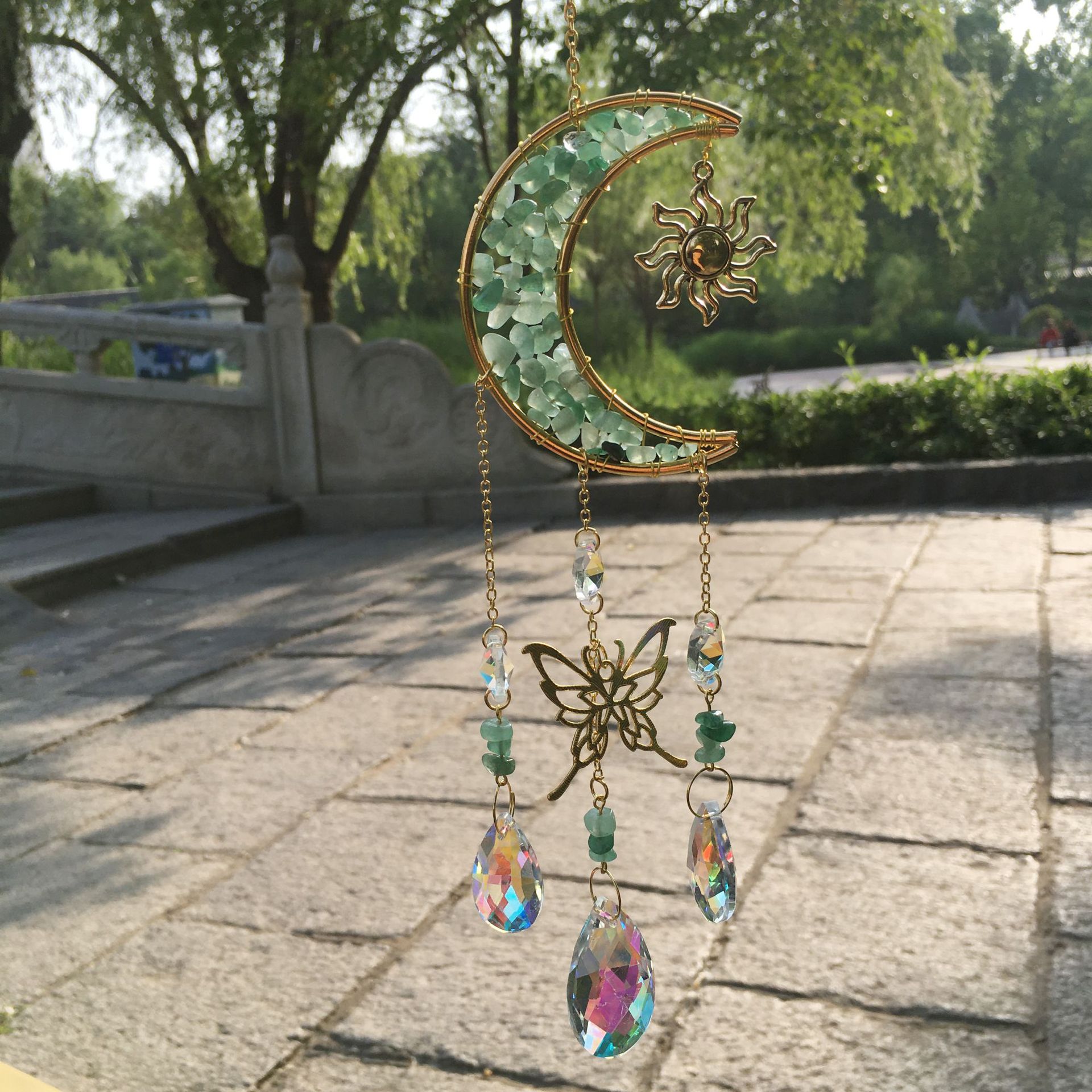 Natural Purple Amethyst Crushed Moon Eight-Angle Bead Crystal Decor Butterfly Wind Chime Sun Catcher Amazon Supply