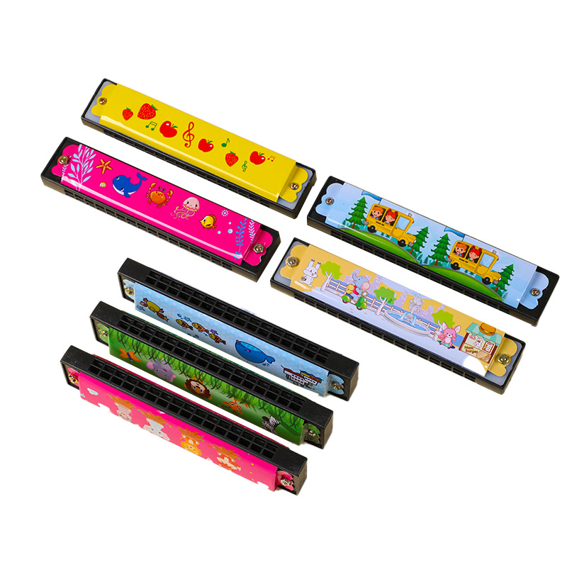 Harmónica de metal para niños juguetes de jardín de infantes 16 agujeros de madera empujar juguetes de regalo