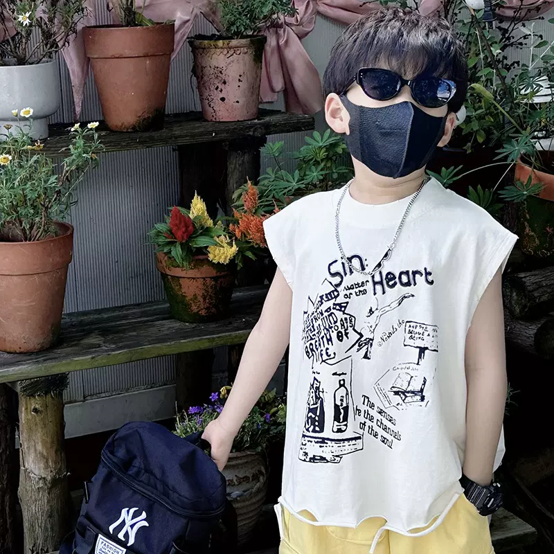 男童韩版T恤2025夏季新款儿童洋气破洞背心t中小童薄款卡通夏装潮