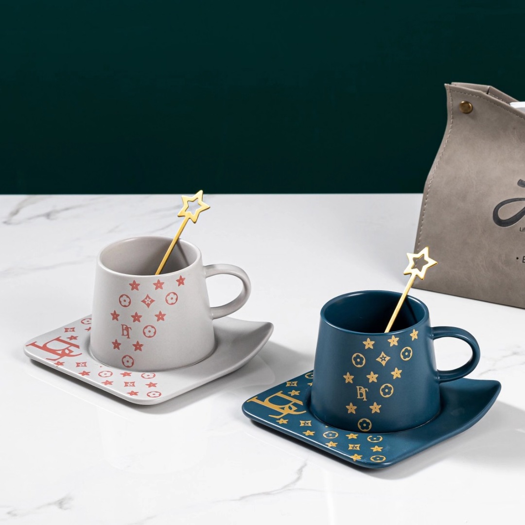 Personalidad creativa Estilo nórdico estrella taza y platillo traje combinación taza de café regalo tarde té taza cerámica taza de agua