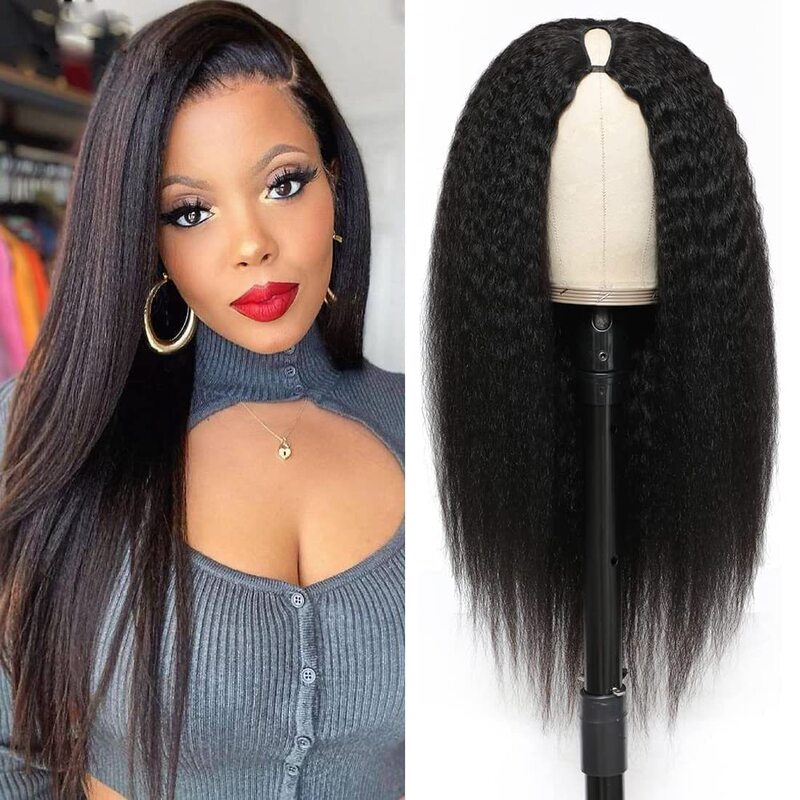Cross-border wig European and American ladies hollow half head cover black yaki long straight hair wig factory in stock