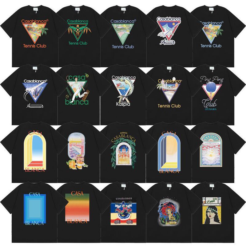 Cross-Border 2025 Summer Clothing Casa Casablanca Logo Printed Men's and Women's Loose Short-Sleeved T-Shirts Heavy Cotton Cross-Border 2025 Summer Clothing Casa Casablanca Logo Printed Men's and Women's Loose Short-Sleeved T-Shirts Heavy Cotton