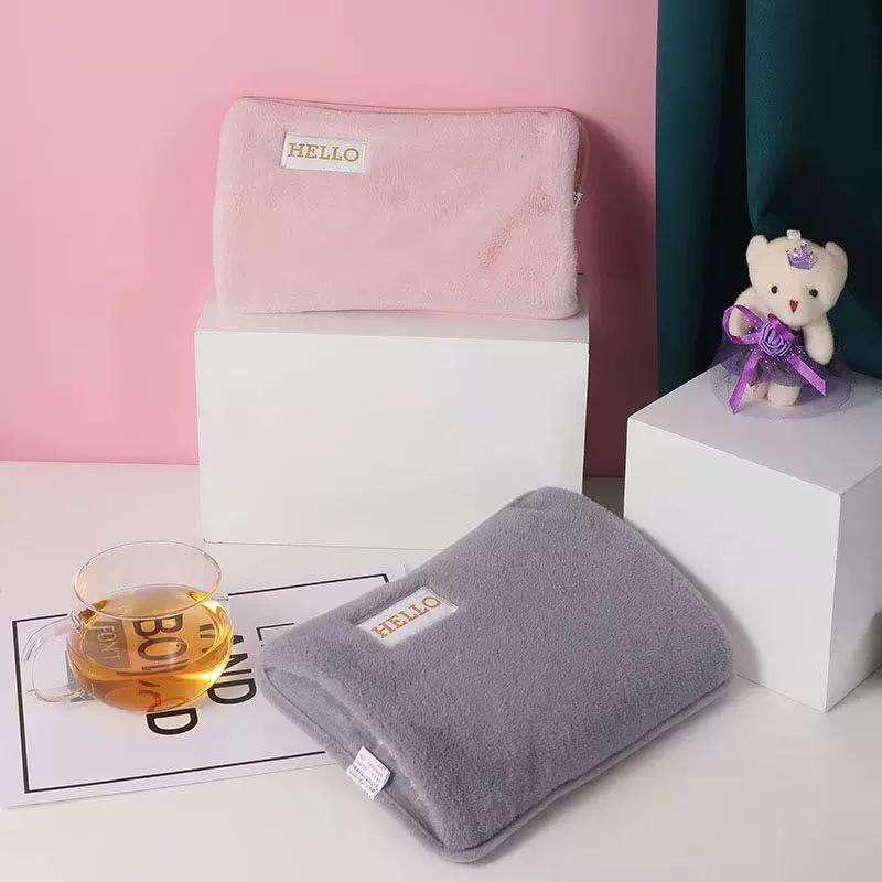 秋冬广告礼品暖水袋卡通充电热水袋双插手便携办公纯色毛绒电暖宝