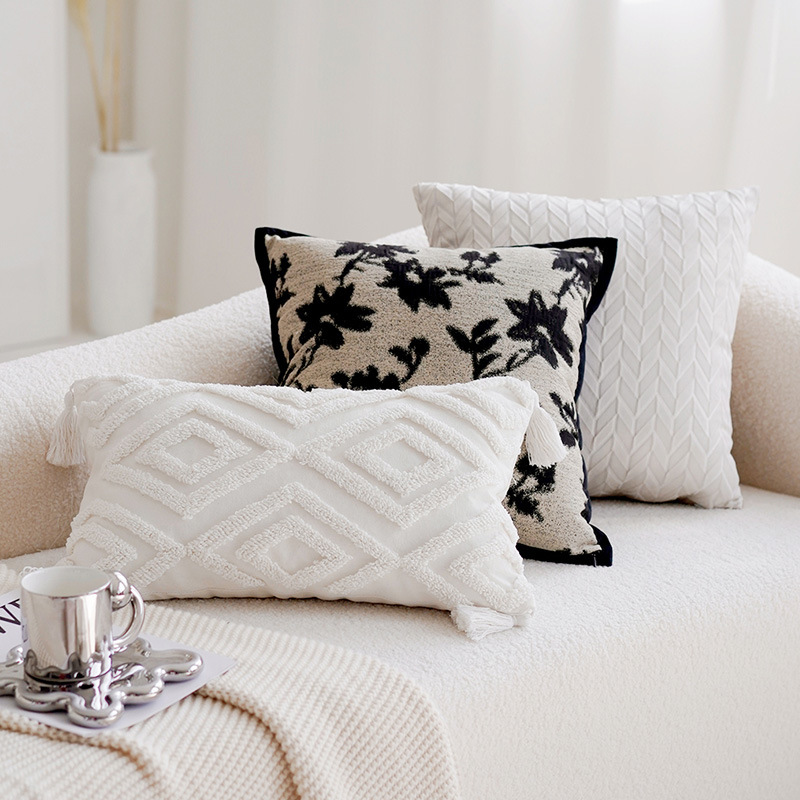 Cojín de estilo francés retro floral funda de almohada moderna simple blanco y negro almohada americana sala de estar sofá cojín estilo Chanel