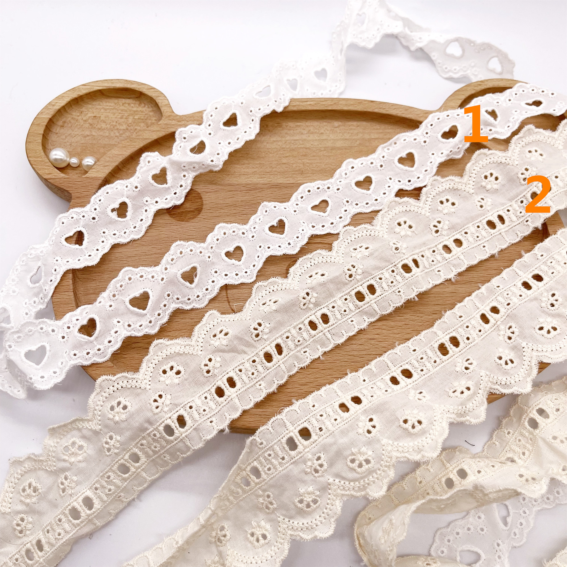 C-2690双边可穿丝带爱心打孔小碎花精梳棉刺绣棉布花边