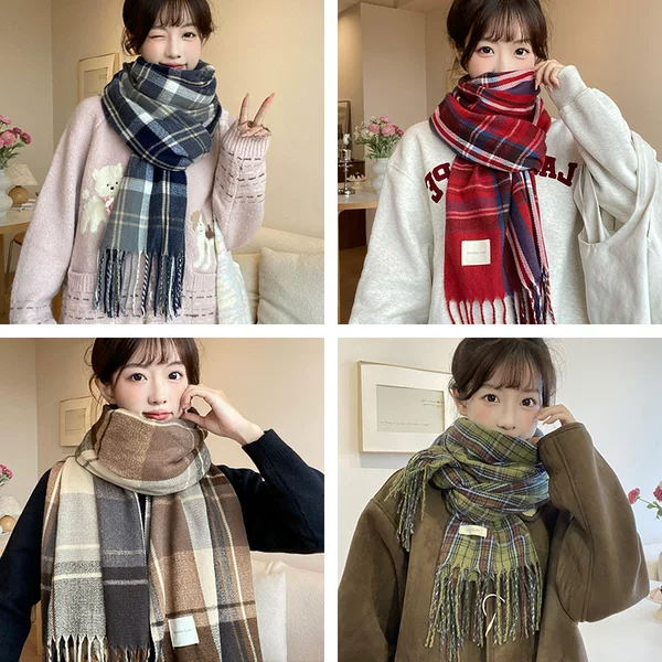 Imitation Cashmere Plaid Scarf for Women, High-End Winter Scarf, Student Christmas Gift, Shawl Wholesale, New Ins Style