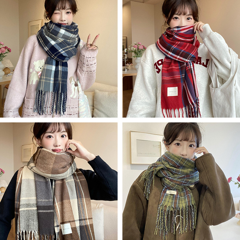 Cashmere Plaid Scarf Women High Sense Winter Women Scarf Student Christmas Gift Shawl Wholesale ins Wind New