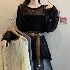波西米亚风镂空针织衫女夏早秋新款胖气质收腰显瘦罩衫