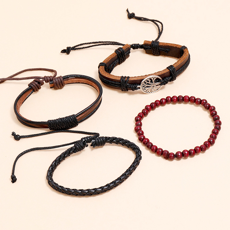 fashion happy tree braided leather bracelet