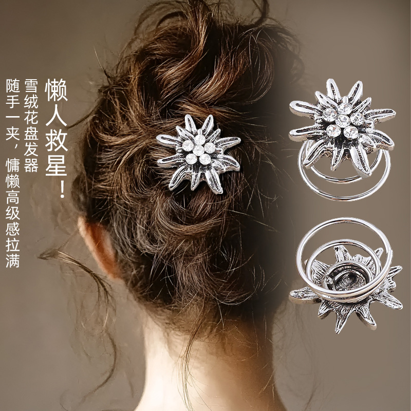 クロスボーダー・エーデルワイス・ヘアピン、軽やかな高級感、洗練された気質、ファッショナブルなデザインのヘアアクセサリー、韓国製ジュエリー