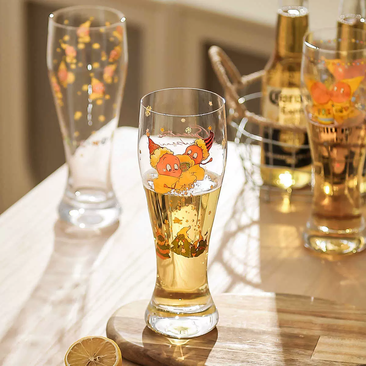 星星人冷切口小蛮腰啤酒杯工厂批发定制玻璃杯果汁玻璃杯