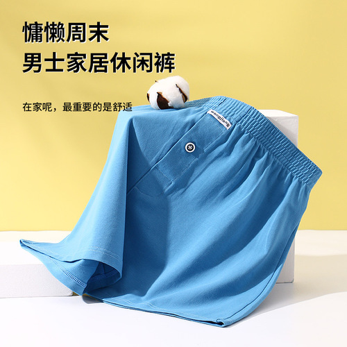 Relaxed Cotton A-line Pants for Men, Solid Color, Wearable Outside, Men's Flat Seam Underwear, Breathable and Comfortable, Men's Home Sleepwear