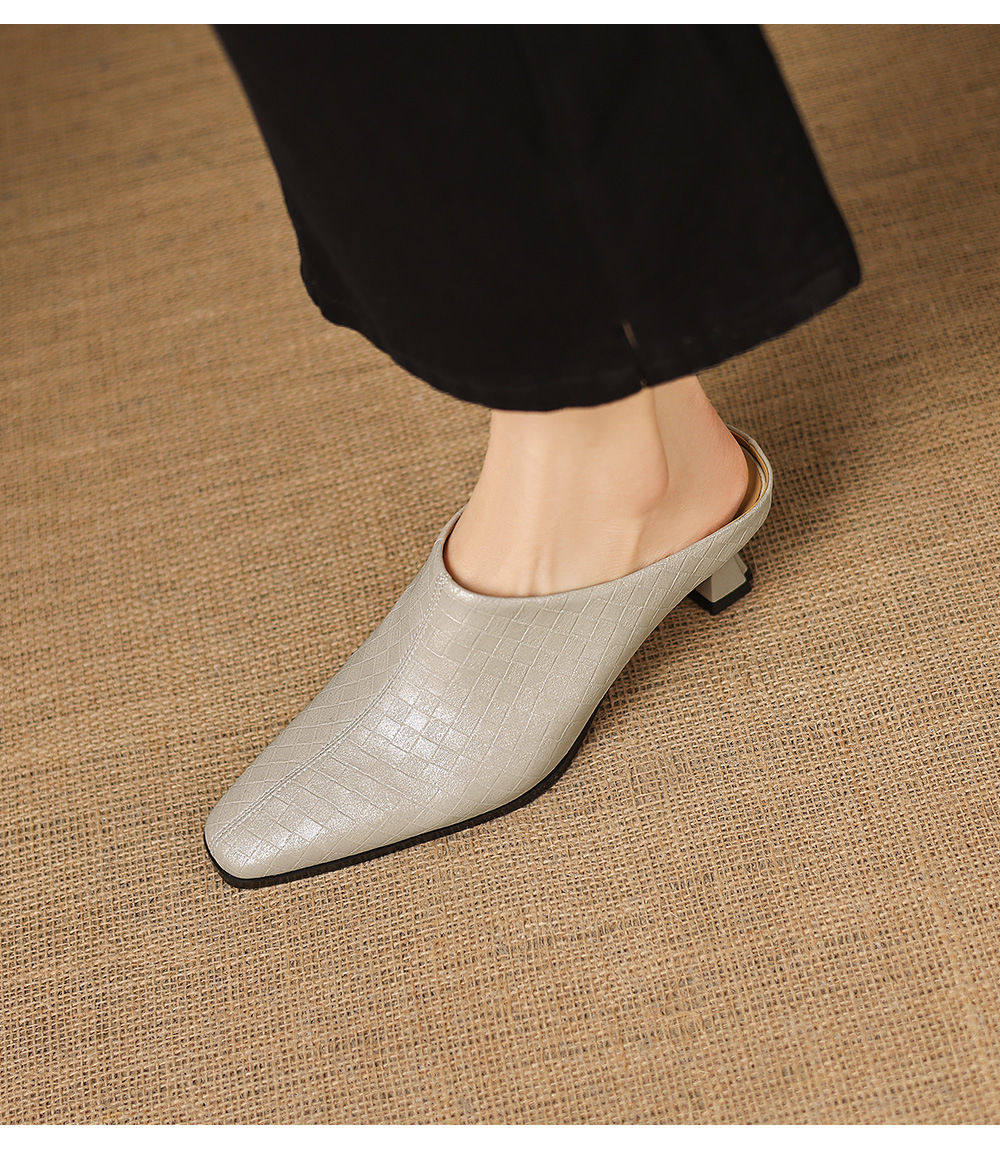 Sandal nữ bít mũi gót thô 5 cm, da bò đơn giản mùa xuân hè — đen chi tiết 9