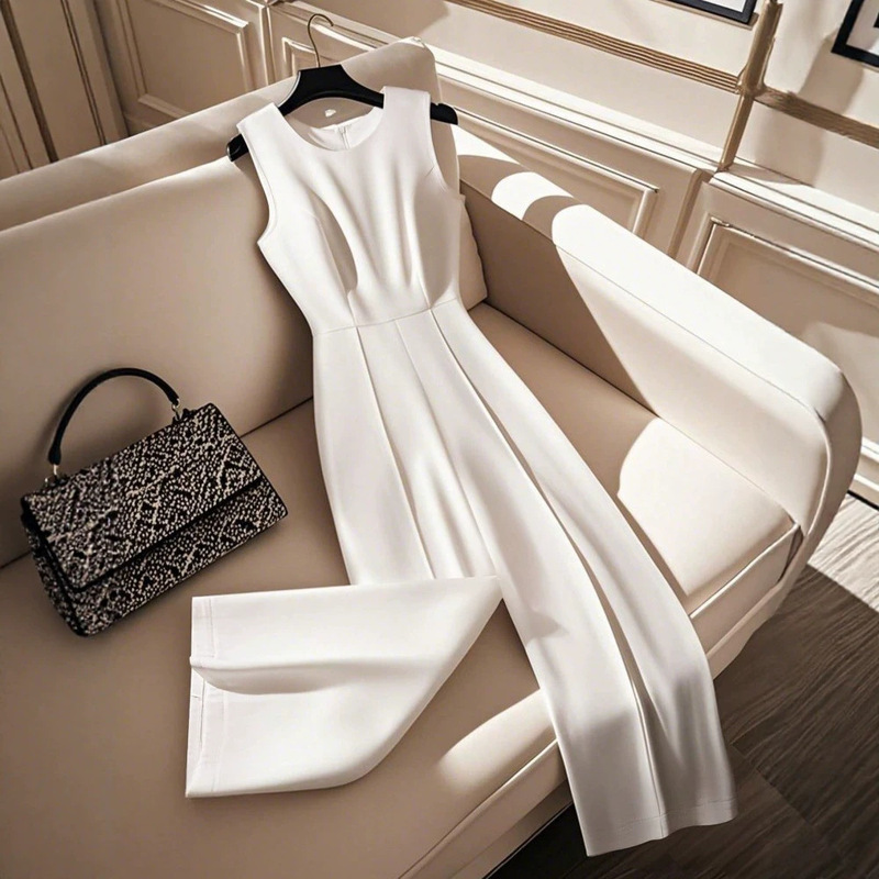 Cross-Border Amazon European and American New Sleeveless Vest Waist Slimming Jumpsuit Temperament Commuting Wide-Leg Pants