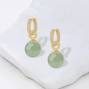 Simple Hetian Jade Earrings Women's High-end Earrings 2024 New Hot Style Niche Design Light Luxury Versatile Earrings