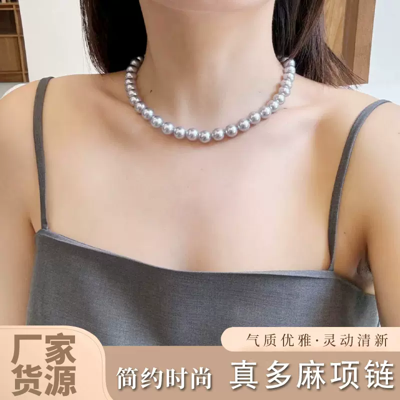 珍珠项链法式施家圆形小香风高级感澳白珍珠轻奢强光气质珍珠项链