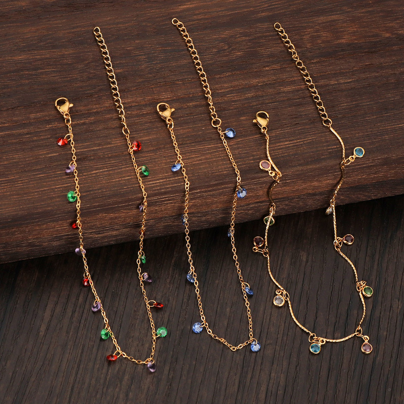 Nihaojewelry Wholesale Jewelry Simple Color Diamond Tassel Copper Anklet display picture 5