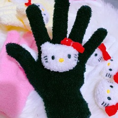 赤い本の同じタイプのかわいい猫のキャンディー色のkt猫のkittyの厚い金のぬいぐるみの冬の保温のサンゴの綿毛の手袋