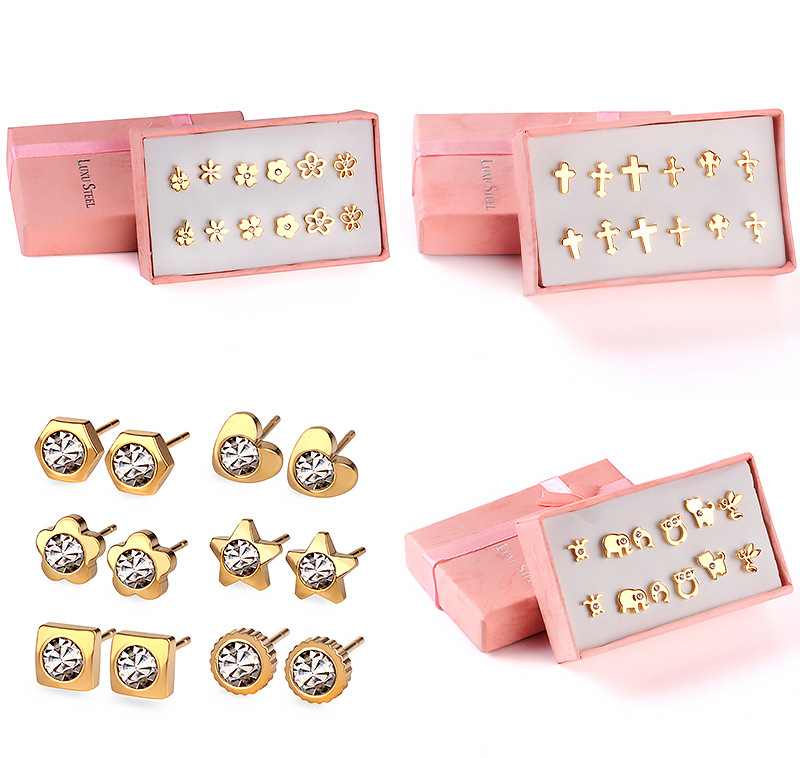 Fashion Flower Stainless Steel Inlay Zircon Ear Studs 1 Set