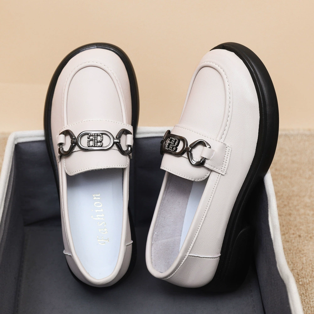 Loafers platform English style, summer metal footwear, shoes for leather shoes, British style, soft sole