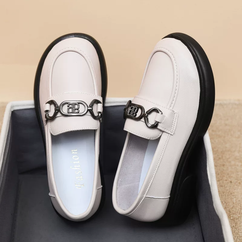 Loafers platform English style, summer metal footwear, shoes for leather shoes, British style, soft sole