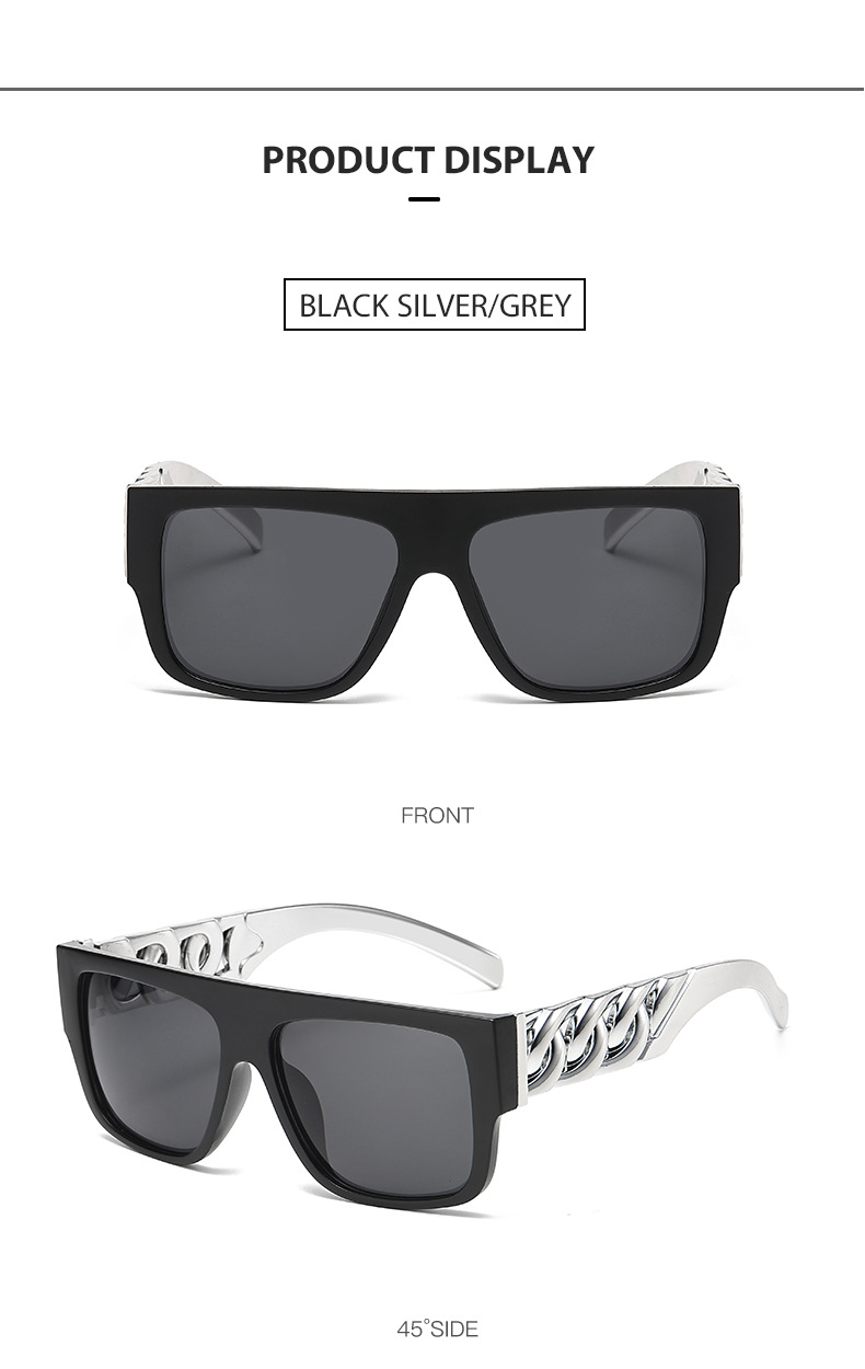 60g Weight Full Frame Glasses Structure Sunglasses Classification Ac, UV400 Protection Lens Material Square Glasses Style Party, Street Occasion Geometric Pattern Unisex Gender IG Style, Punk Style Grey, Black Color IG Style Punk Geometric Ac UV400 Protection Square Full Frame Men's Sunglasses 4