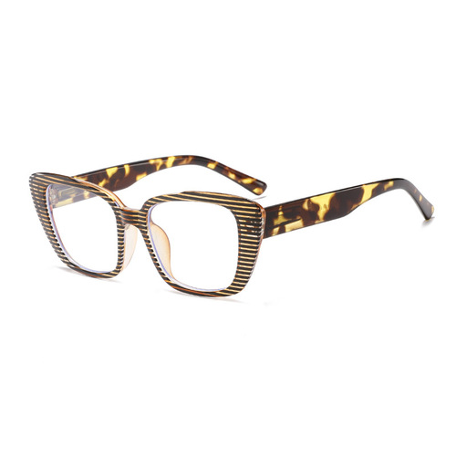 2024 New Retro Striped Frame Anti-Blue Light Flat Mirror European and American Street Photography Cat Eye No-Makeup Glasses Frame BL903