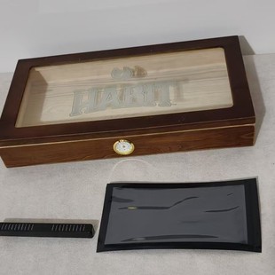 Customized Solid Wood Pine Cigar Box Tempered Glass Logo 50 Hygrometer Humidifier Moisturizing Bag Cigar Cutter