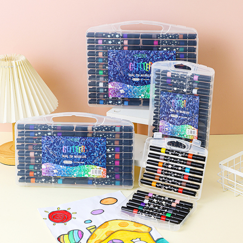 Double-Ended Glitter Highlighter Pearlescent Marker Glitter Marker Pen Kidsren's Student Painted Handbook Glitter Pen