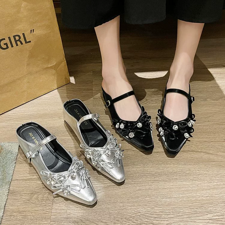 Французские высококачественные женские туфли с бантом 2025 лето новые закрытые тапочки модные туфли Мэри Джейн для улицы