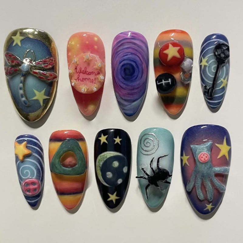 Wm-415 Star Wish Dreamy False Nails Almond Ghost Mommy Mysterious Personality Fairy Tale 24-Piece Wearable Nail Tips Wholesale