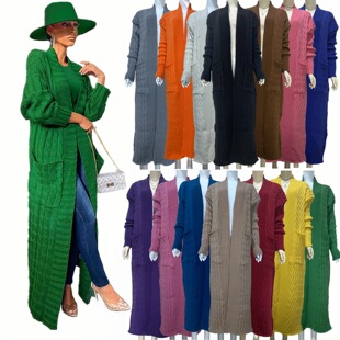 2025 Amazon Cross-Border Autumn and Winter New Product Amazon European and American Clothing Casual Long-Sleeved Large Size Long Sweater Jacket