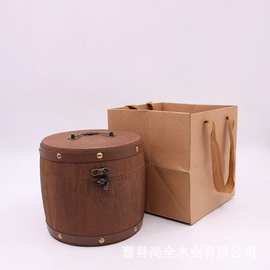 木质茶叶桶 普洱茶散茶叶包装礼物盒木制 茶叶炭烧色木桶