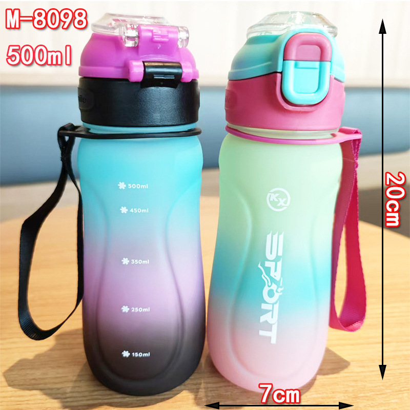 Moda transfronteriza gradiente nuevo tipo de taza de agua un botón tapa elástica doble bebida multifuncional para estudiantes masculinos y femeninos taza de plástico portátil al aire libre