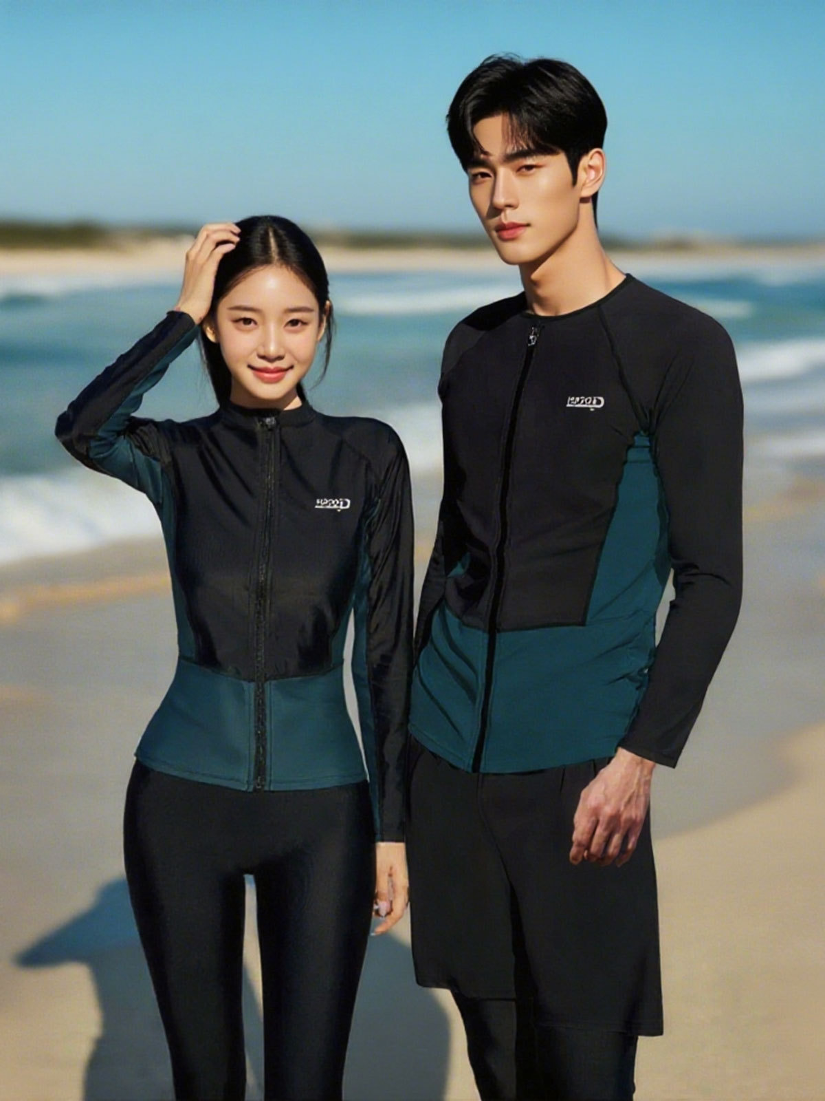 Pareja traje de neopreno de talla grande pantalones divididos de manga larga con cremallera protector solar traje de hombre de secado rápido traje de baño de snorkel de surf verano