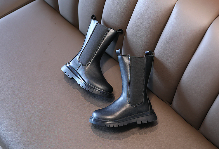 Children's Martin 2024 Spring and Autumn New Black Side Zipper Girls' Mid length British Style Pipe Boots Trend_voghion.com