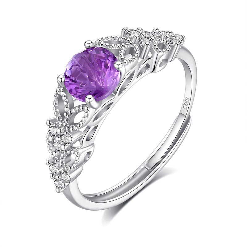 S925 Anillo abierto de amatista irregular de plata de ley Temperamento Todo fósforo Diseño de alta gama Accesorios de joyería de moda Mujeres