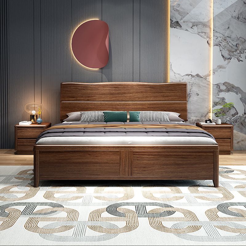 New Chinese style ebony wood solid wood bed 1.8 meters master bedroom double wedding bed 1.5 meters modern simple luxury storage furniture 
