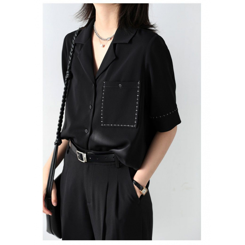 Chicven1 Oriental Fantasy Elegant Design Contrasting Stitching Loose Strap Lapel Shirt Women's Top