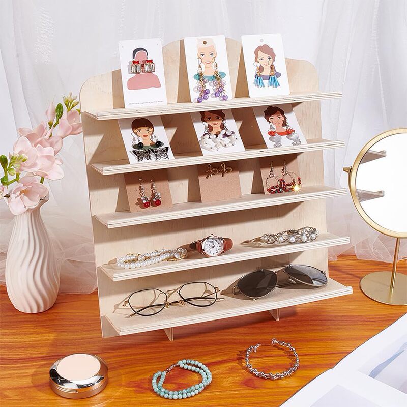 Wooden Desktop Multi-Layer Display Rack Earrings Earrings Necklace Display Vertical Storage Rack Home Photo Card Ornaments