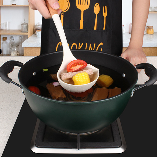 New style wooden handle silicone kitchen utensil set kitchen household spatula soup spoon high temperature resistant non-stick cooking tool