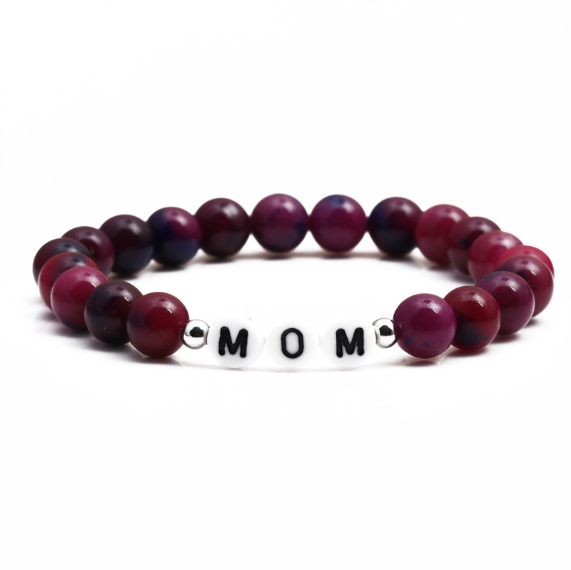 Simple Natural Stone Purple Letter Mom Beaded Mother's Day Bracelet Wholesale display picture 2