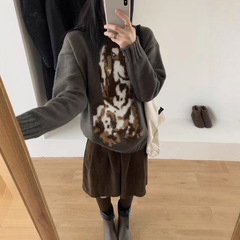 美式复古美拉德色系雪貂狗毛衣女韩版小众毛茸茸提花套头针织衫女