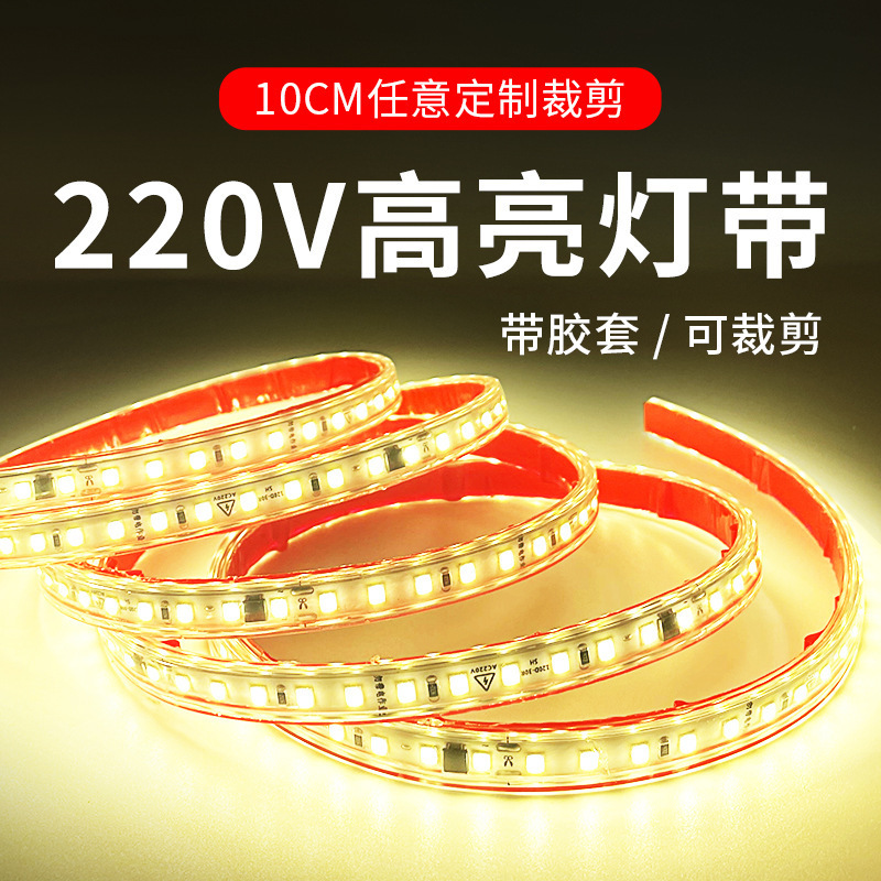 高压灯条220V单双排led灯带自粘免驱动包胶户外防水线性灯工程|undefined