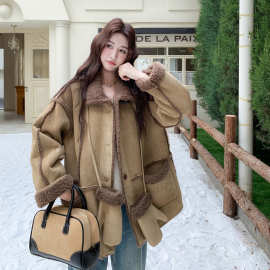 仿皮毛一体羊羔毛棉服外套女2025冬新款超好看的中长款加绒厚棉袄