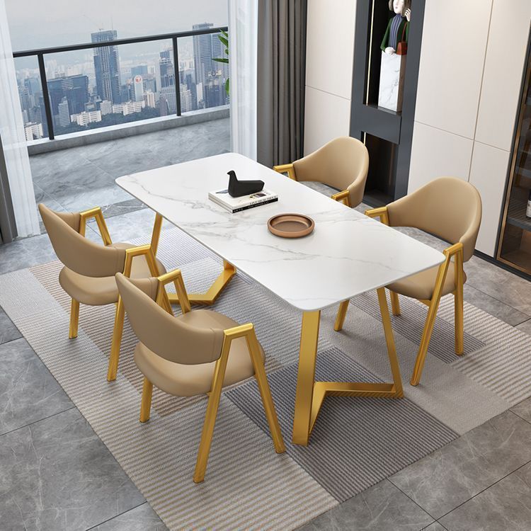 Italian Light Luxury Rock Board Dining Table and Chair Combination Modern Simple Household Small Apartment Dining Rectangular Table and Chair