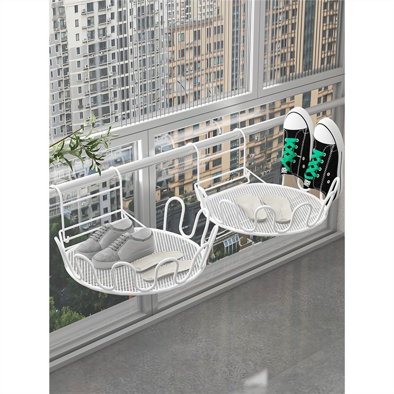 Balcón estante de secado de zapatos artefacto anti-robo ventana barandilla ventana estante de secado ventana alféizar sandalias de secado al aire libre