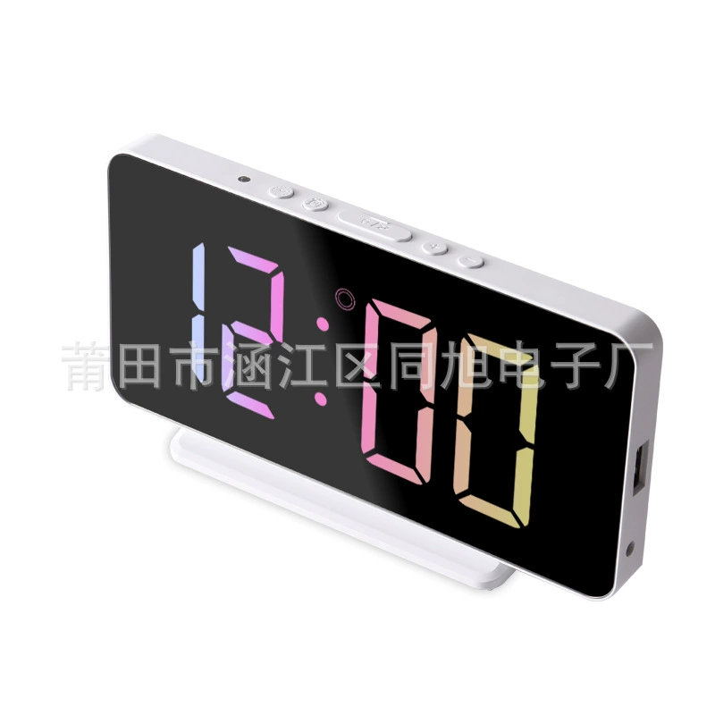 2023 новый цветной экран светодиодный зеркальный часы Amazon Внешняя торговля автоматический светочувствительный электронный будильник USB плагин