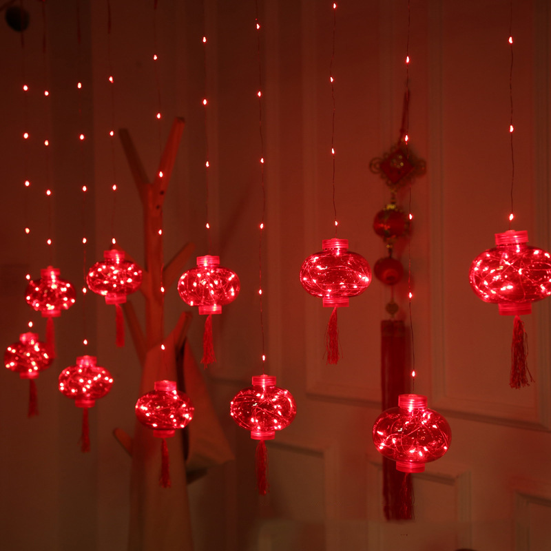 LED Copper Wire Lights New Year Decor Tassel Lantern Curtain Lights Spring Festival Chinese New Year Balcony Decoration Ice String Colorful Lights