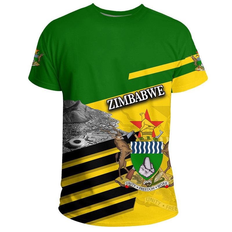 Cool 3D Printed Zimbabwe T-Shirt for Men, Streetwear Emblem Graphic T-Shirt, Round Neck, Short Sleeve, Gym Fitness Cool 3D Printed Zimbabwe T-Shirt for Men, Streetwear Emblem Graphic T-Shirt, Round Neck, Short Sleeve, Gym Fitness